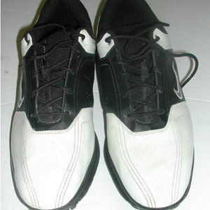 NIKE Men 11.5 Black/White GOLF SHOE Leather Lace-Up Heritage Saddle Low-Top